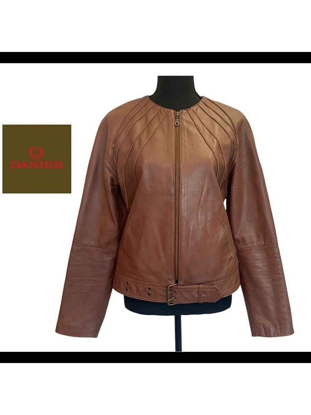 DANIER Brown leather moto jacket size XS